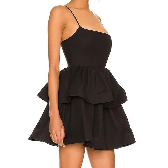 NBD Black Tiered Peplum Mini Dress with Spaghetti Straps party dress - Picture 3 of 6